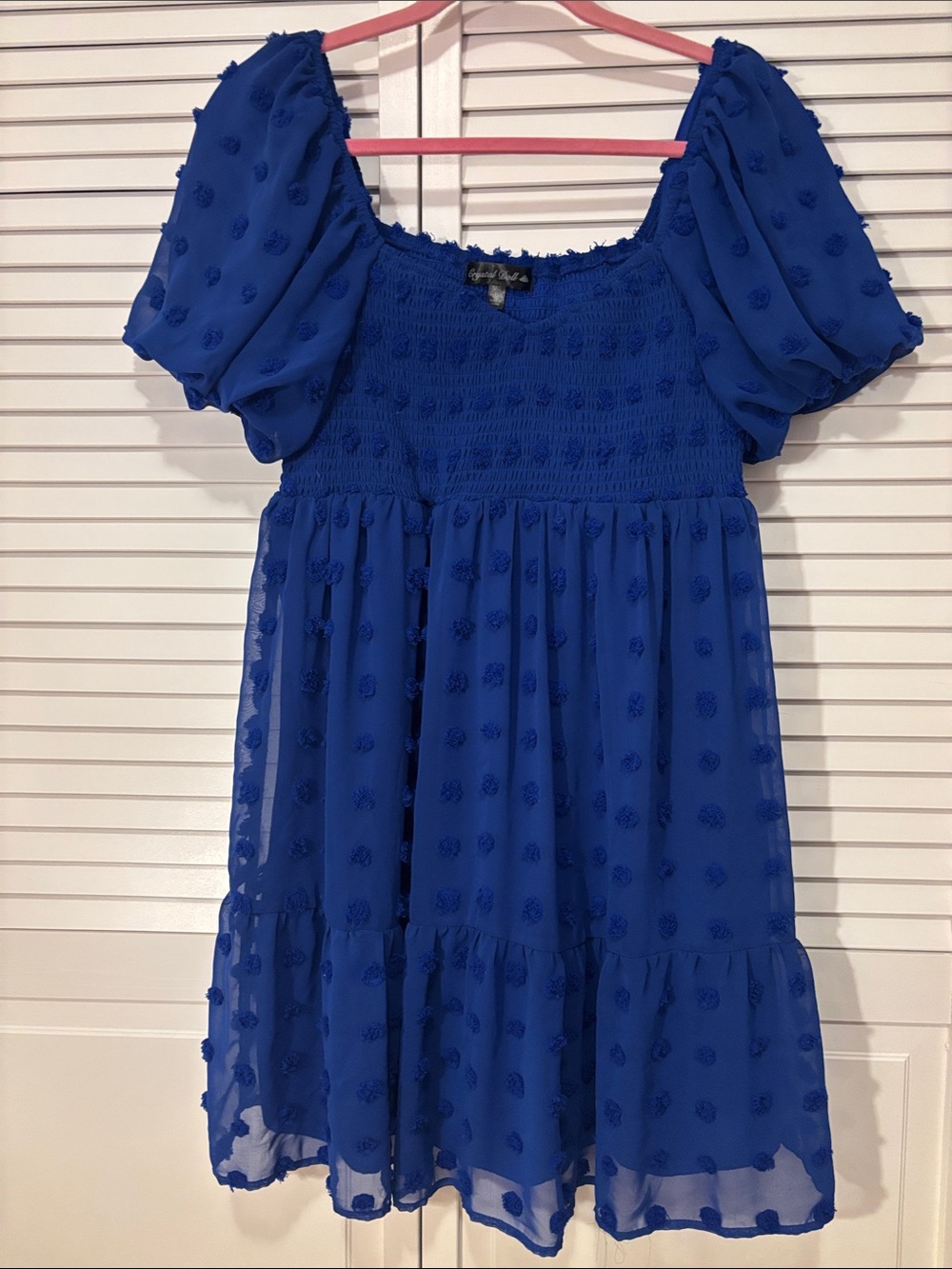 Crystal Doll Cobalt Blue Puff-Sleeve Smocked Casual Dress